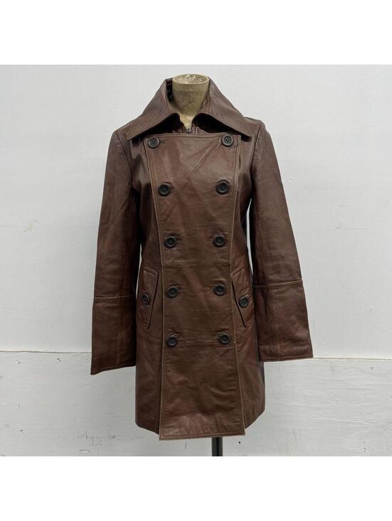 Only Jackets & Blazers - Vintage Y2K ONLY Brown Convertible Double-Breasted Leather Trench Coat